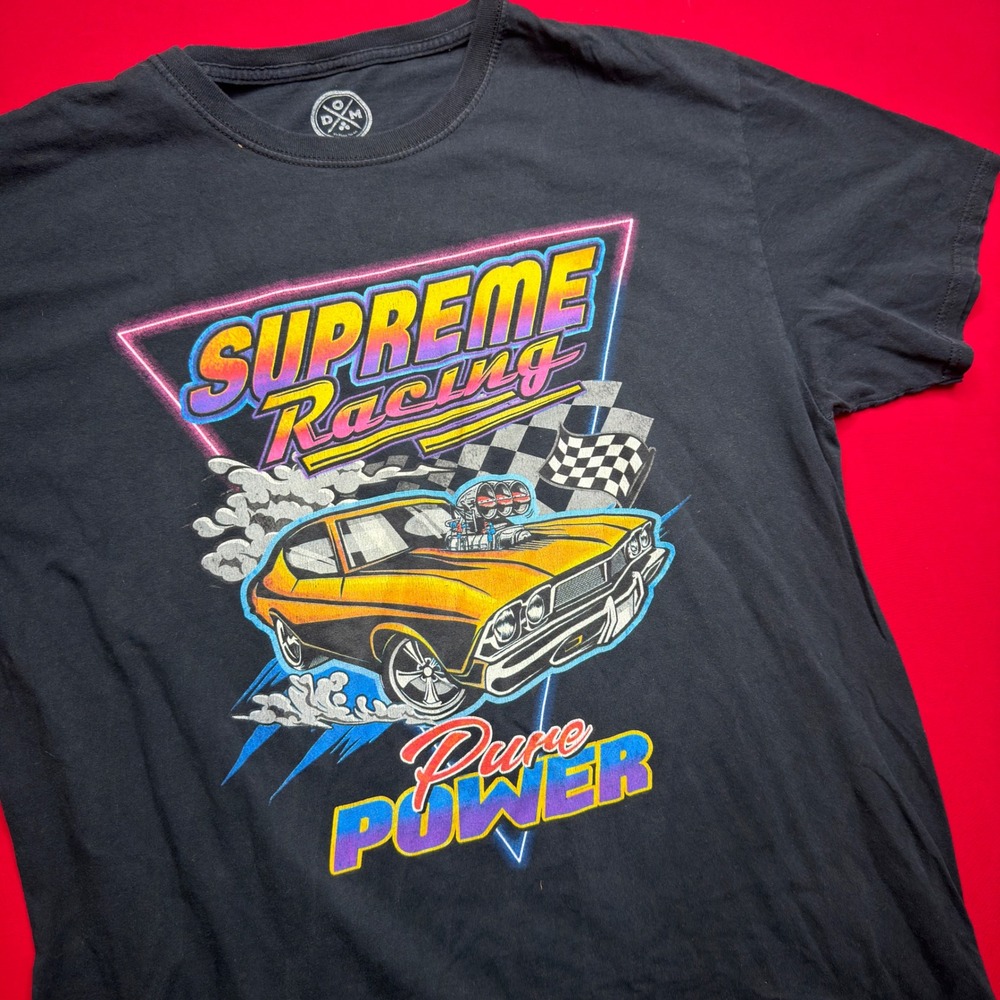 DOM Supreme Racing‎ Pure Power Muscle Car Graphic T-Shirt Mens L Black 80s Style